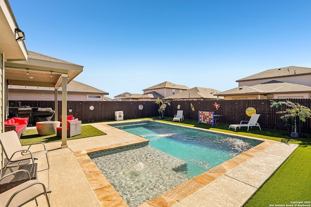 1274 Lennea, New Braunfels, TX 78130 - view of swimming pool featuring pool water feature, a patio area, and a lawn