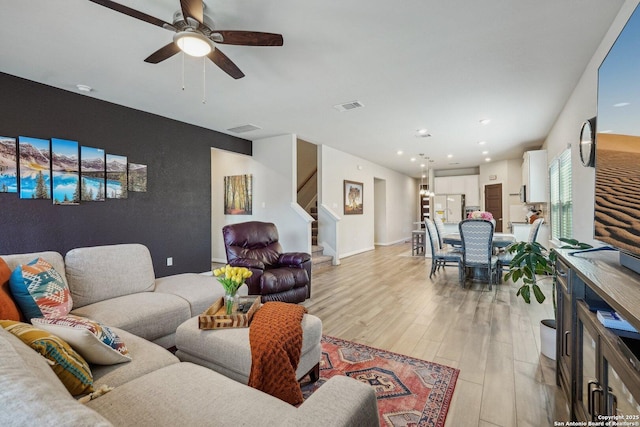 1274 Lennea, New Braunfels, TX 78130 - living room with light hardwood / wood-style floors and ceiling fan