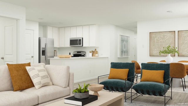 living room with light hardwood / wood-style flooring