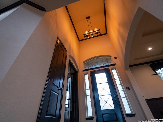 foyer with a towering ceiling