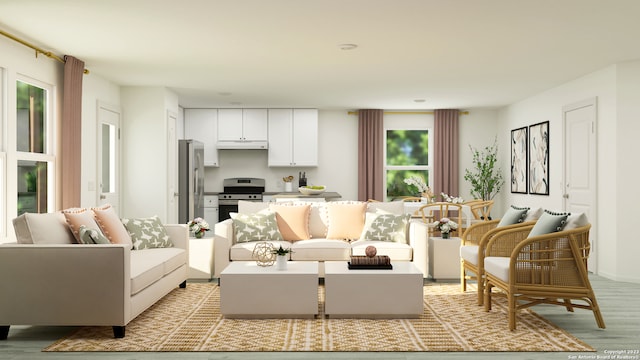 living room featuring light hardwood / wood-style flooring