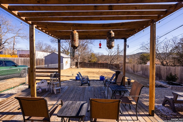 deck featuring a storage unit