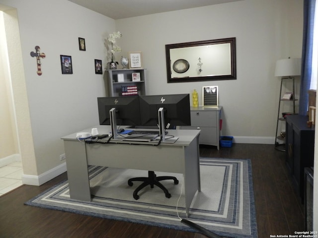 office with dark wood-type flooring