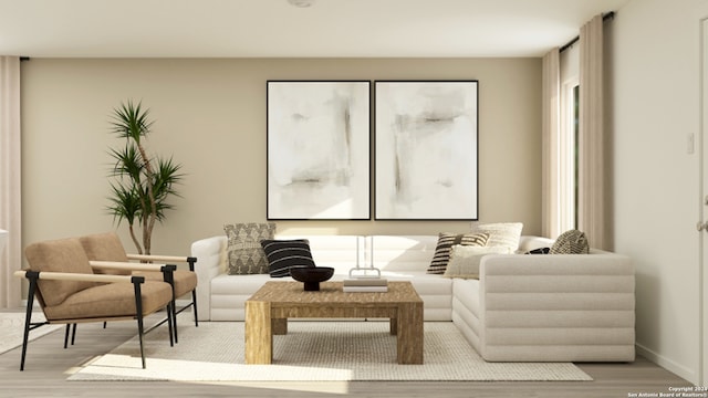 living area with light wood-type flooring