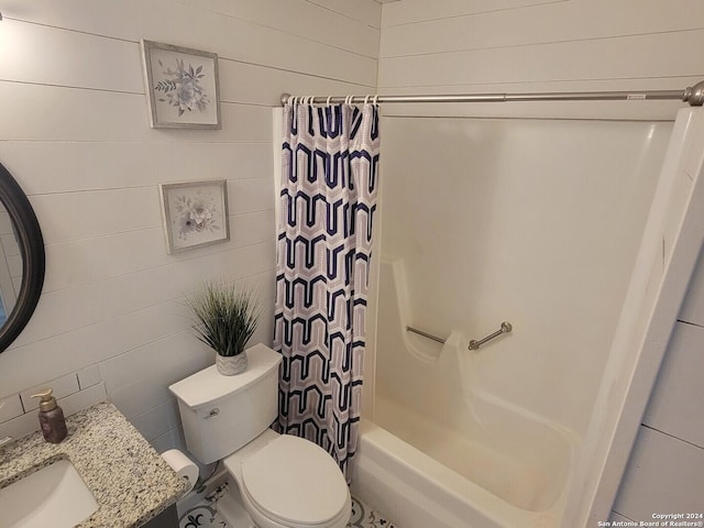 full bathroom featuring vanity, toilet, and shower / bath combo