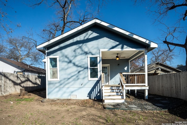 back of house featuring ceiling fan