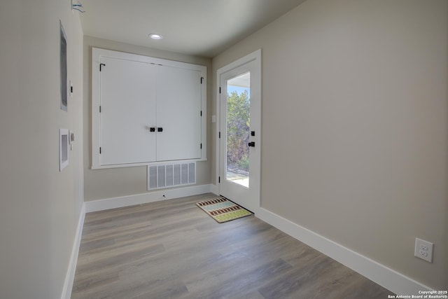 doorway featuring light wood-type flooring