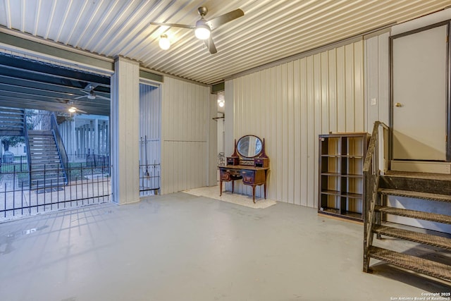 basement featuring ceiling fan