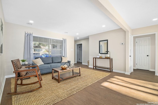 living room with hardwood / wood-style floors