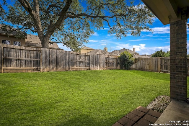 view of yard with a fenced backyard