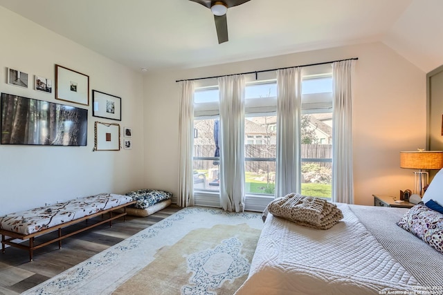 bedroom featuring wood-type flooring and ceiling fan