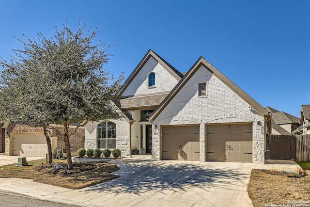 french country style house featuring a garage