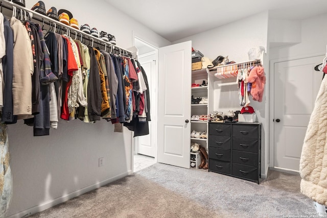 spacious closet with light carpet