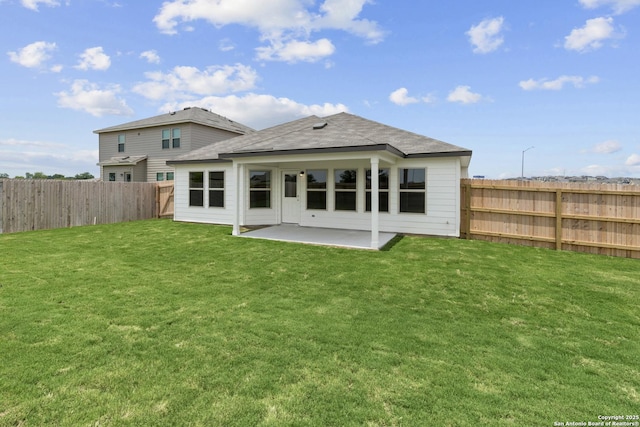 8419 Hamrick Cir, San Antonio, TX 78252 - back of house featuring a fenced backyard, a patio, and roof with shingles