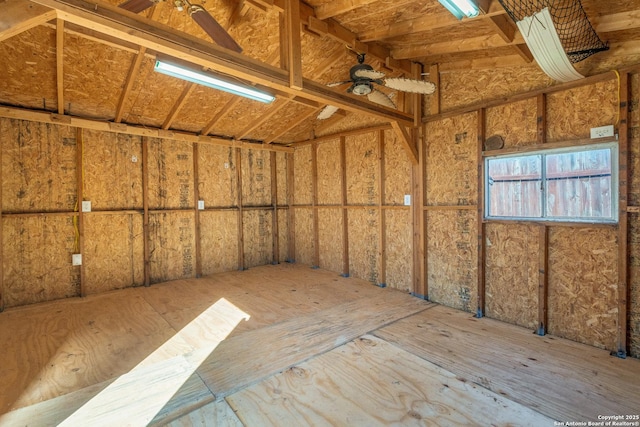 storage room featuring ceiling fan