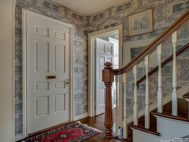 foyer entrance featuring dark wood-type flooring