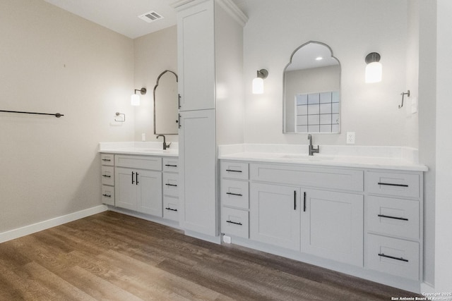 bathroom featuring hardwood / wood-style flooring and vanity