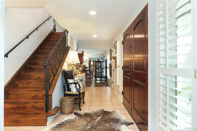 interior space featuring light tile patterned floors