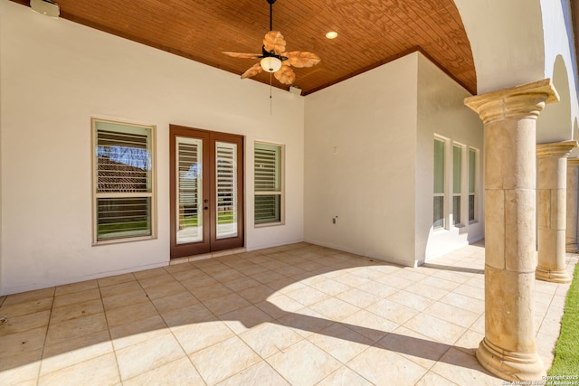 view of patio featuring french doors and ceiling fan