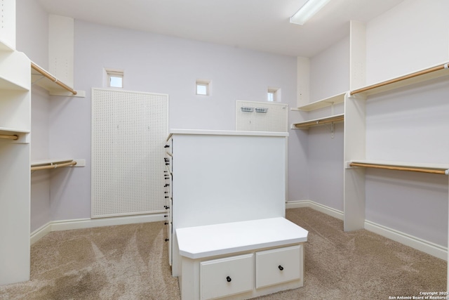 spacious closet featuring light carpet