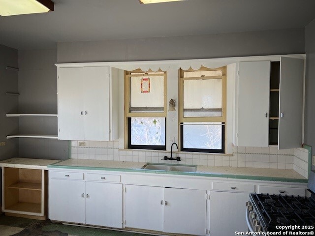 kitchen featuring white cabinetry, sink, and decorative backsplash