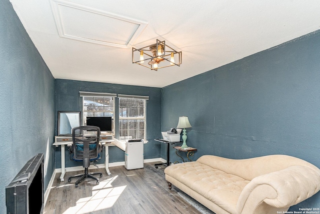 office area with hardwood / wood-style flooring