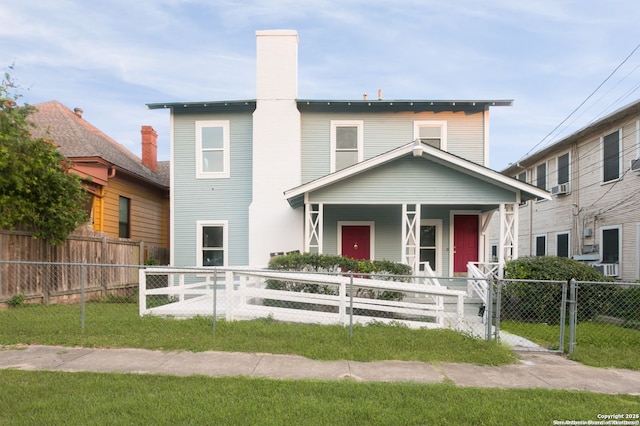 view of front of home with cooling unit and covered porch