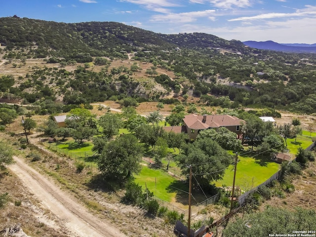 bird's eye view featuring a rural view and a mountain view