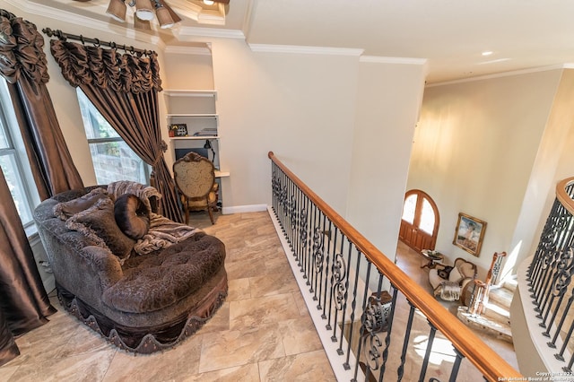 hallway featuring crown molding