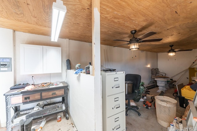 office area with wooden ceiling