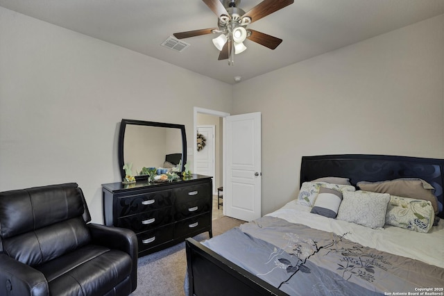 bedroom featuring ceiling fan and carpet flooring