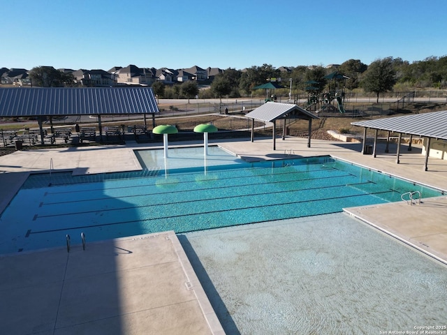 view of pool featuring a gazebo and a patio