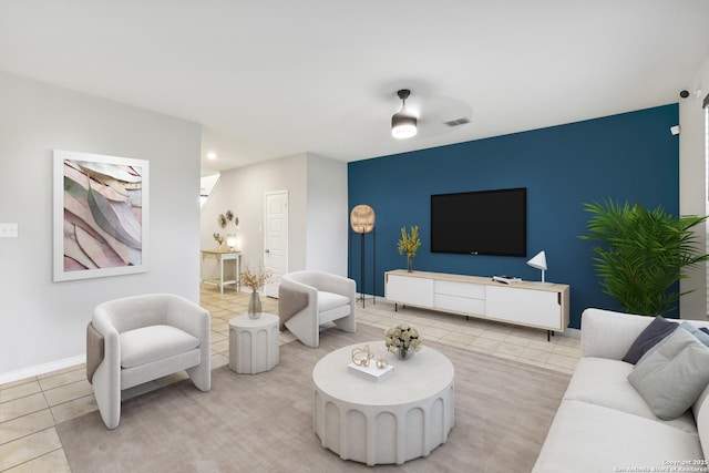 living room with light tile patterned floors