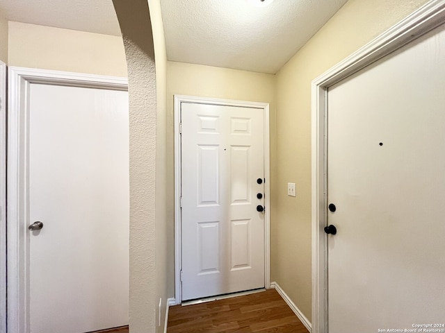 entryway featuring wood-type flooring and a textured ceiling