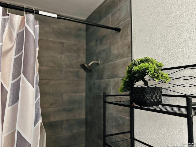 bathroom featuring curtained shower