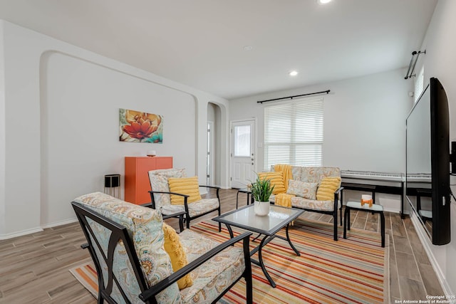 living room with light hardwood / wood-style flooring