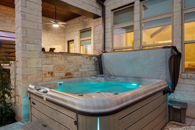 view of patio featuring a hot tub