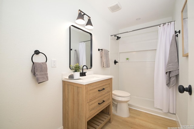 bathroom featuring vanity, toilet, and wood-type flooring