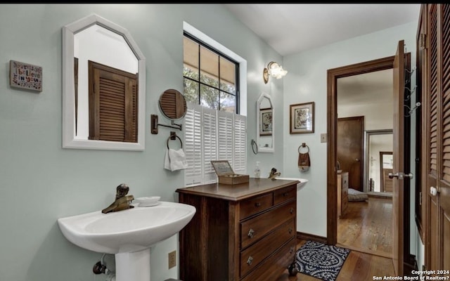 bathroom with hardwood / wood-style floors and sink