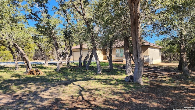 view of yard featuring a garage