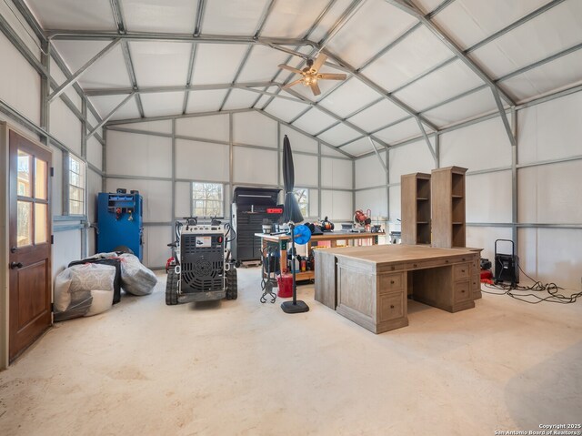 garage with metal wall
