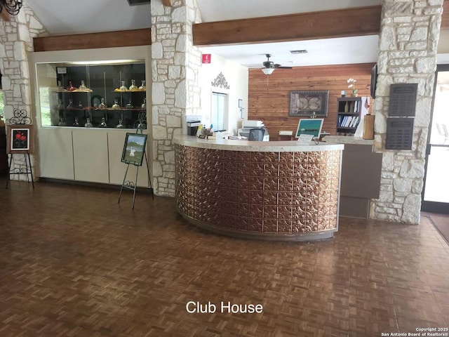 3601 Elm Ct, Schertz, TX 78108 - welcome area featuring decorative columns, visible vents, and ceiling fan