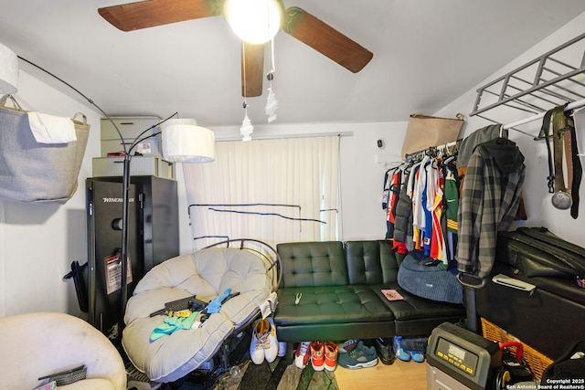 interior space featuring ceiling fan