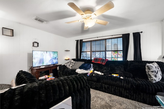 living room with ceiling fan