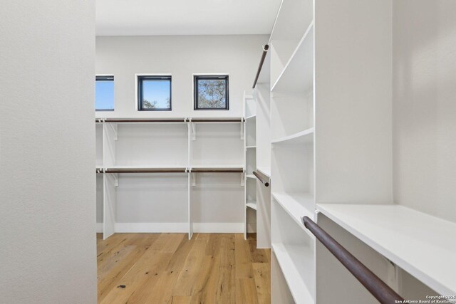 spacious closet featuring light hardwood / wood-style floors