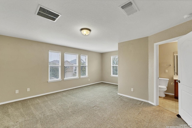 spare room featuring a textured ceiling and carpet flooring