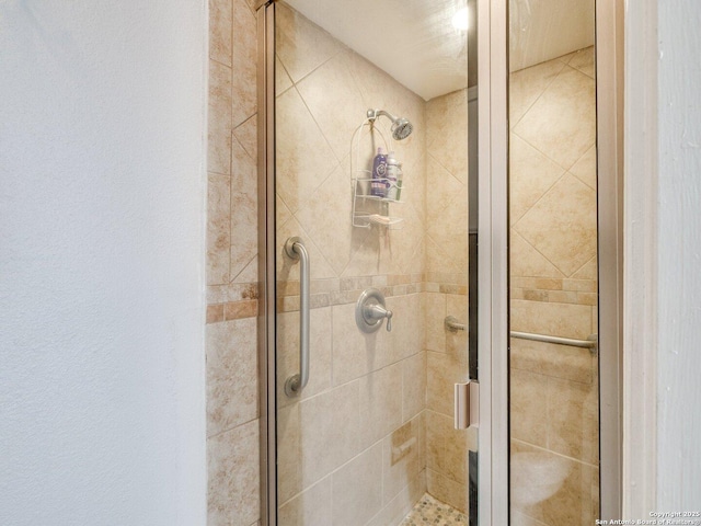 bathroom featuring a shower with shower door