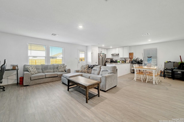 living room with light hardwood / wood-style flooring