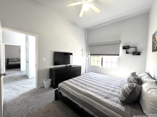 bedroom featuring ceiling fan and carpet floors