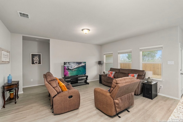 living room with light hardwood / wood-style flooring